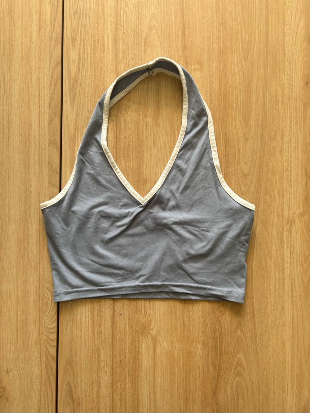 SHEIN EZwear Gray Contrast Trim Halter Crop Top - Size S